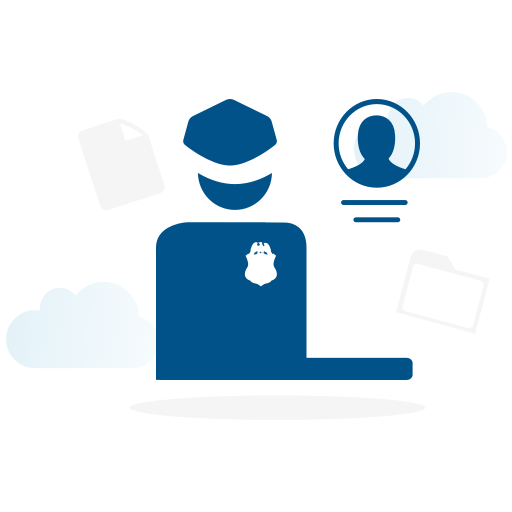 The CBP One app mark: an officer at a counter with a traveler profile, in CBP blue