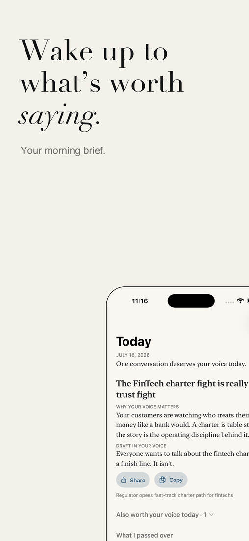 App Store render — Wake up to what's worth saying. Your morning brief.