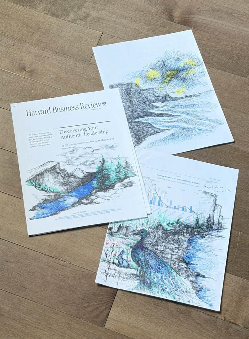 Mountains, drawn across an HBR cover