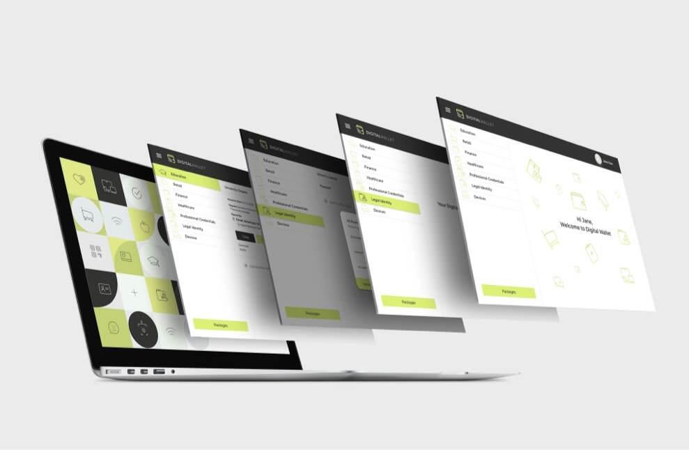 DHS Digital Wallet — design system shown across multiple screens