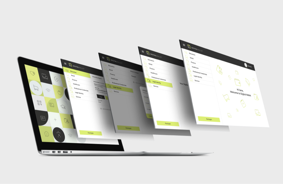 DHS Digital Wallet — design system shown across multiple screens